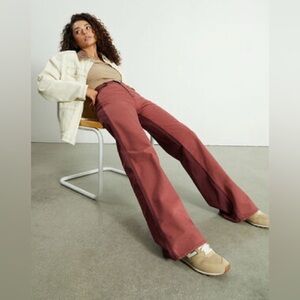 Maroon Burgundy High Rise wide leg baggy Flare Carpenter Jeans Pants twotoned 24